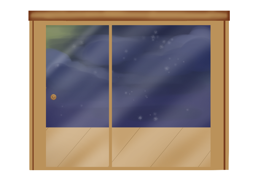 Back Porch Sliding Door: Oak (Night-time)